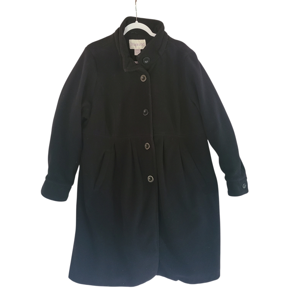 Roaman’s Plus Size 24 Black Fleece Lined Coat Button Down